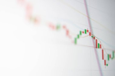 Dijital ekranda Yeşil ve Kırmızı Mum grafiğini kapat. Finansal ve hisse senedi grafiği kavramı.