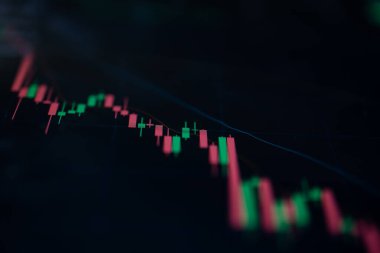 Dijital ekranda Yeşil ve Kırmızı Mum grafiğini kapat. Finansal ve hisse senedi grafiği kavramı.