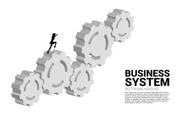 Silhouette Businessman Running Multiple Big Gear Concept Business Management Control — Stock Vector