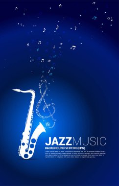 Vector müzik melodisi saksafondan dans akışı. Caz şarkısı ve konser teması için kavram arka planı.