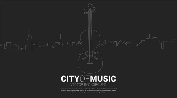 1行から都市とバイオリンのベクトルシルエット クラシック音楽の街のコンセプト — ストックベクタ