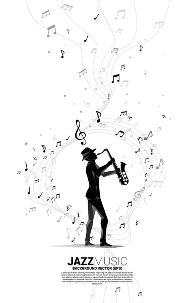 Vektor Silhouette Des Saxofonisten Mit Musik Melodie Note Tanzfluss Konzeptioneller — Stockvektor