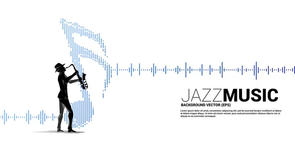 Vektorsilhouette Des Saxofonisten Mit Notensymbol Soundwave Equalizer Hintergrund Konzeptioneller Hintergrund — Stockvektor