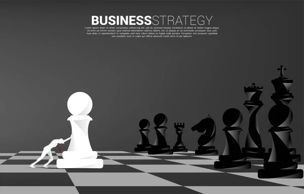 Silhouette Businessman Push Pawn Chess Piece Chessboard Concept Business Strategy — Stock Vector