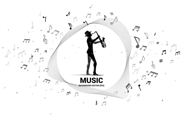 Vector Silhouette Saxophonist Music Melody Note Dancing Flow Concept Background — Stock Vector