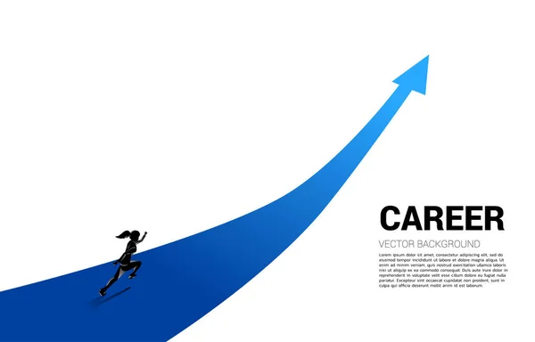 Silhouette Businesswoman Running Growth Graph Arrow Concept Career Path Start — Stock Vector
