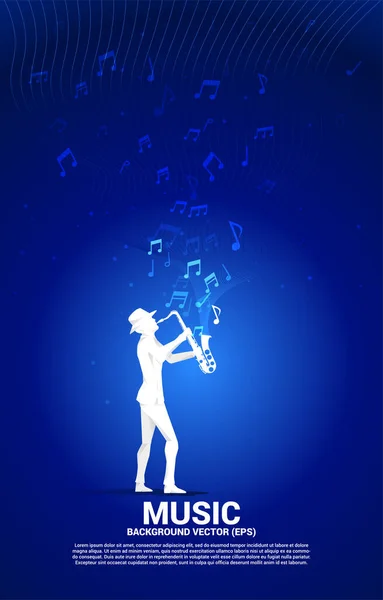 Векторний Силует Саксофоніста Музичною Мелодією Відзначає Танцювальний Потік Концептуальний Фон — стоковий вектор