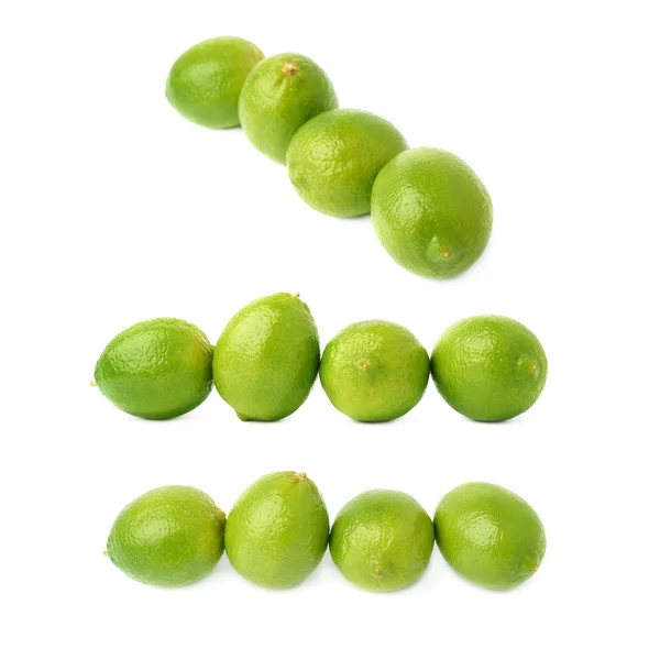 Vier limoes vruchten samenstelling geïsoleerd over de witte achtergrond, set van drie verschillende voor-shortenings — Stockfoto