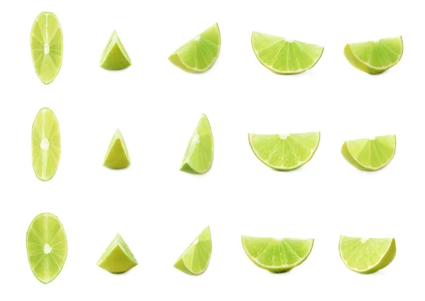 Slice section of lime isolated over the white background, set of different foreshortenings — Stock Photo, Image