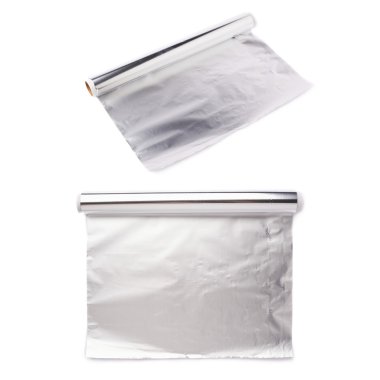 Set of roll of aluminium foil paper over isolated white background clipart