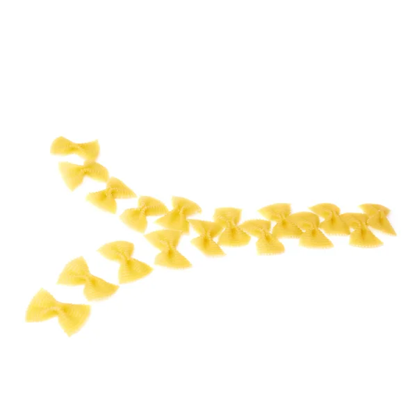 Zip overgemaakt van droge farfalle pasta geïsoleerde witte achtergrond — Stockfoto