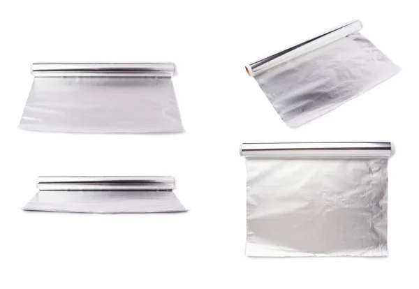 Uppsättning av pappersrullen aluminiumfolie över isolerade vit bakgrund — Stockfoto