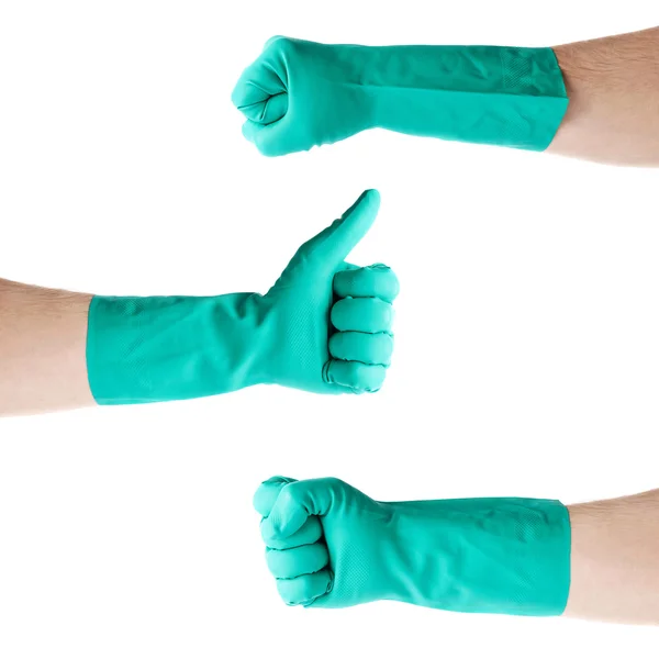 Set of hands in rubber latex glove  over white isolated background — Stock Photo, Image