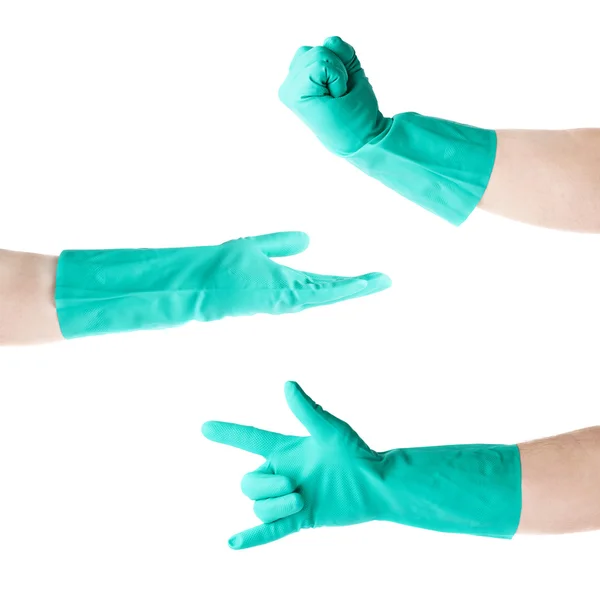 Set of hands in rubber latex glove  over white isolated background — Stock Photo, Image