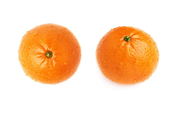 Frutas frescas de tangerinas suculentas cobertas com as múltiplas gotas de água, isoladas sobre o fundo branco — Fotografia de Stock