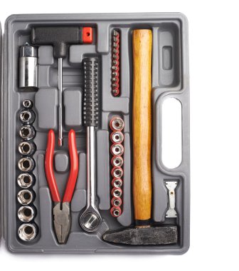 Beyaz izole arka plan üzerinde araçlar kümesi