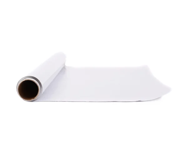 Rotolo di carta stagnola di alluminio su fondo bianco isolato — Foto Stock