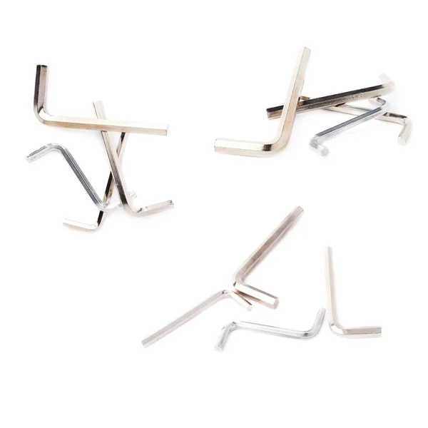 Zestaw sześciokątnych, metalowych kluczy sześciokątnych na białym tle — Zdjęcie stockowe
