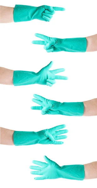 Set van handen in rubber latex handschoen over witte geïsoleerde achtergrond — Stockfoto