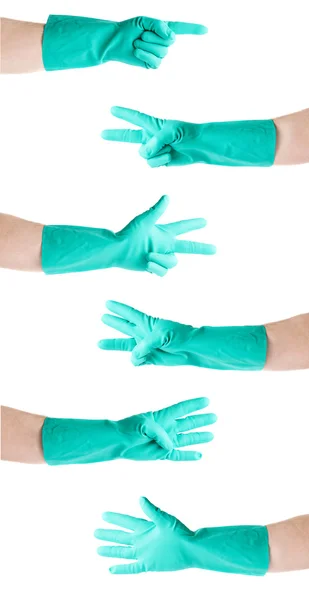 Set of hands in rubber latex glove  over white isolated background — Stock Photo, Image