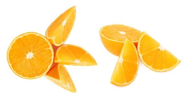 Composição de frutas laranja servida isolado sobre o fundo branco, conjunto de diferentes foreshortenings — Fotografia de Stock