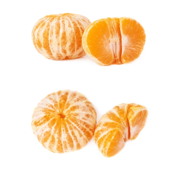 Half and whole fresh juicy tangerine fruit isolated over the white background — Stock Photo, Image