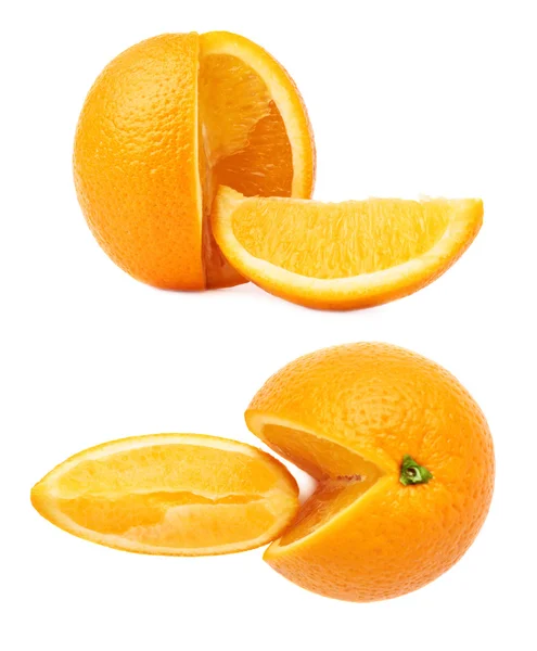 Frische Orangen in Scheiben geschnitten, isoliert über dem weißen Hintergrund, verschiedene Verkürzungen — Stockfoto