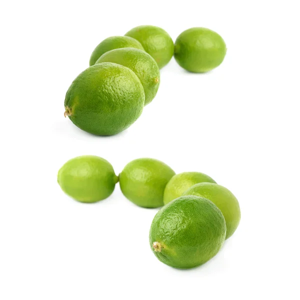 Vijf Limes fruit compositie geïsoleerd over de witte achtergrond, set van verschillende voor-shortenings — Stockfoto