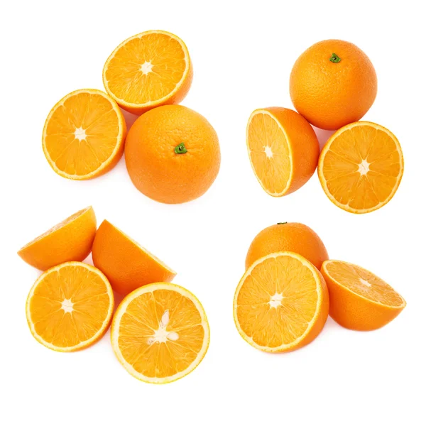 Composição de frutas laranja servida isolado sobre o fundo branco, conjunto de diferentes foreshortenings — Fotografia de Stock