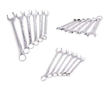 Beyaz arka plan üzerinde izole wrenchs metal araç kümesi