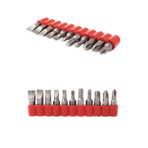 Set of screwdriver bits set over white isolated background — Stock Photo, Image
