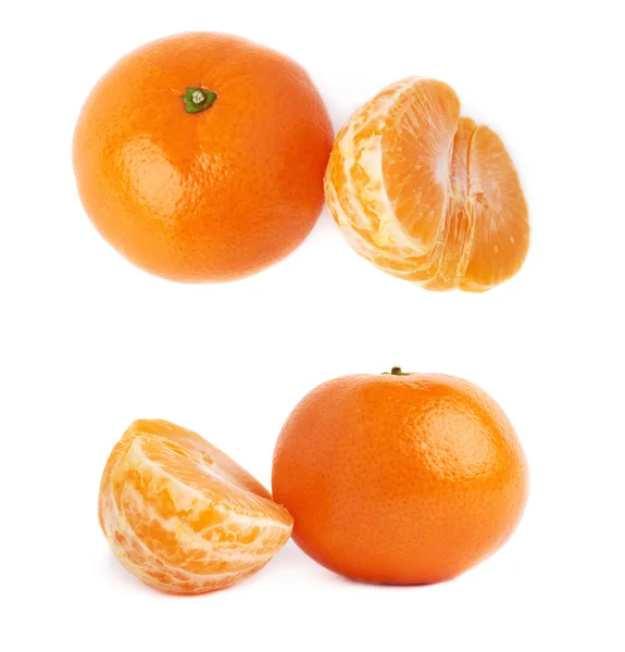 Half and fresh juicy tangerine fruit isolated over the white background — Stock Photo, Image