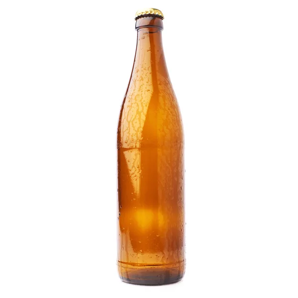Garrafa de vidro de cerveja vazia isolada sobre fundo branco — Fotografia de Stock