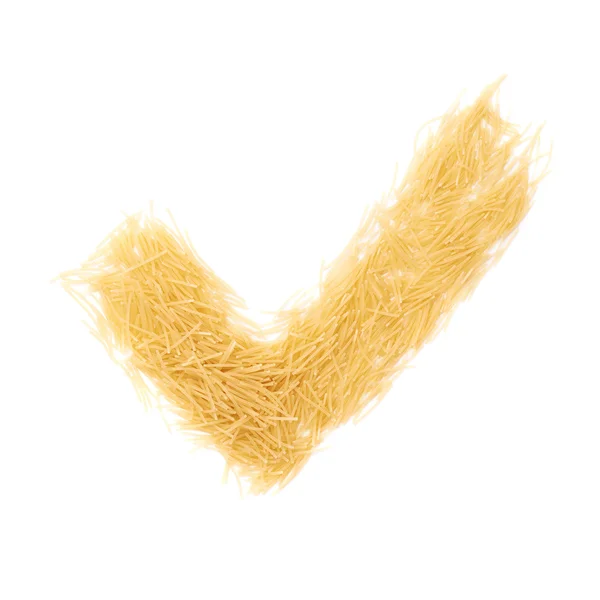 Ja tecken symbol bock tillverkad av torra nudlar pasta över isolerade vit bakgrund — Stockfoto