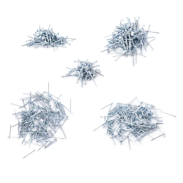 Set of pile of nails isolated over white background — Stock Photo, Image