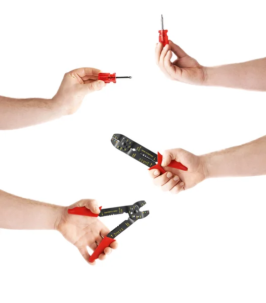 Set of hand holding a working tool, composition isolated over the white background — Stock Photo, Image