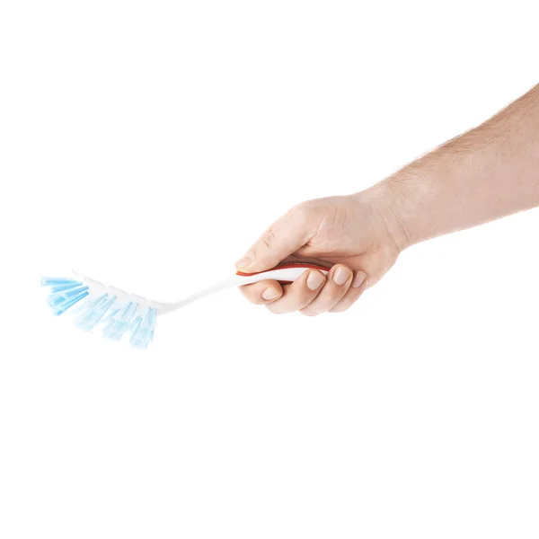 Hand holding a dish brush , composition isolated over the white background — Stock Photo, Image