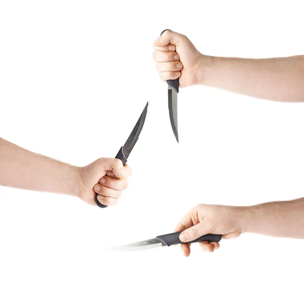 Készlet kezében egy kést, az összetétel izolált a fehér háttér — Stock Fotó