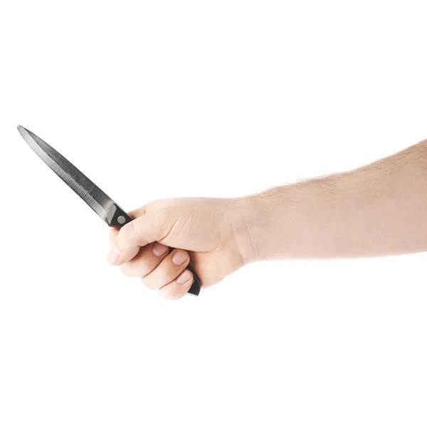 Hand hält ein Messer, Komposition isoliert über dem weißen Hintergrund — Stockfoto