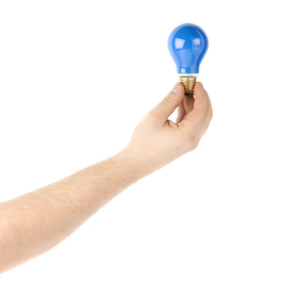 Hand met een lamp, samenstelling geïsoleerd op de witte achtergrond — Stockfoto