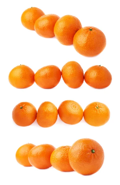 Quatro tangerinas frescas suculentas composição de frutas isoladas sobre o fundo branco — Fotografia de Stock