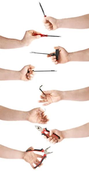 Set di mano che tiene uno strumento di lavoro, composizione isolata sullo sfondo bianco — Foto Stock