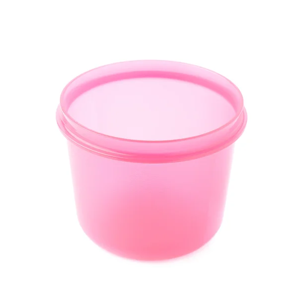 Pink plastic beaker cup isolated over the white background — Stock Photo, Image