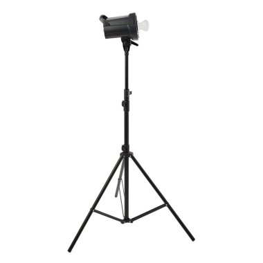 Stüdyo flaş bir stand izole beyaz arka plan üzerinde