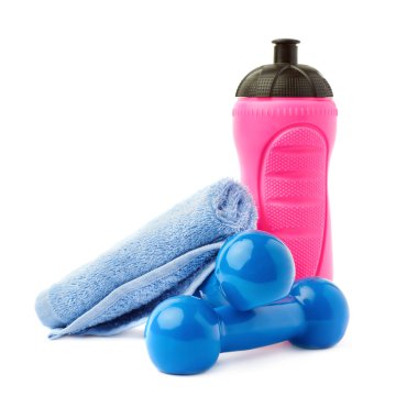 Beyaz arka plan üzerinde izole plastik kaplı dumbells çifti