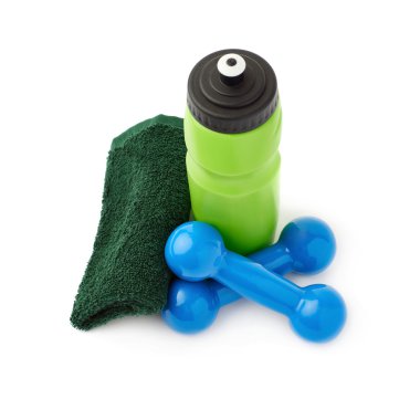 Beyaz arka plan üzerinde izole plastik kaplı dumbells çifti