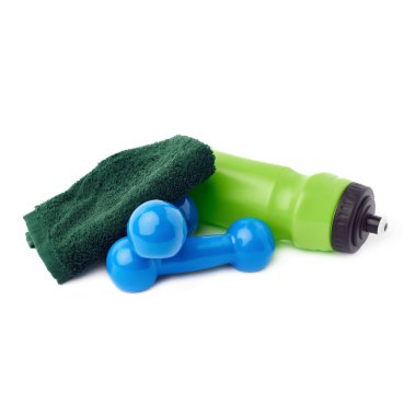 Beyaz arka plan üzerinde izole plastik kaplı dumbells çifti