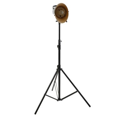 Stüdyo flaş bir stand izole beyaz arka plan üzerinde