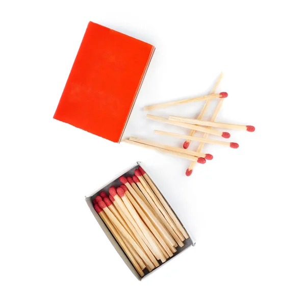 Pile of Wooden matches with box isolated over the white background — Stock Photo, Image