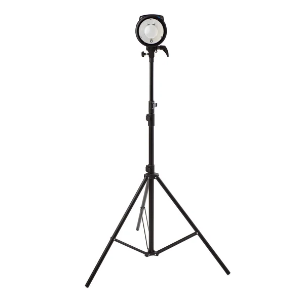 Studio flash sur un stand sur fond blanc isolé — Photo